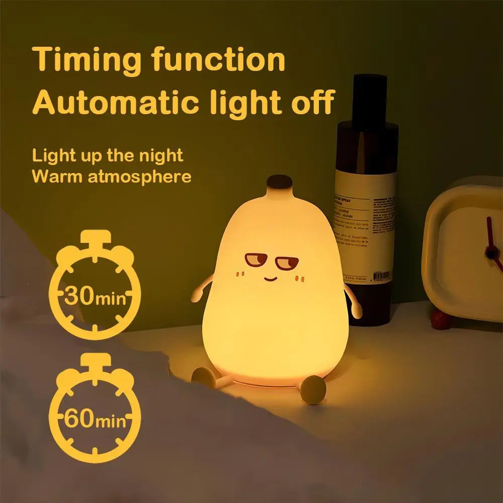 LED Pear Fruit Silicone Night Light - 7-Color Dimming Touch Control, USB Rechargeable Bedside Lamp for Bedroom Decor & Kids' Gifts