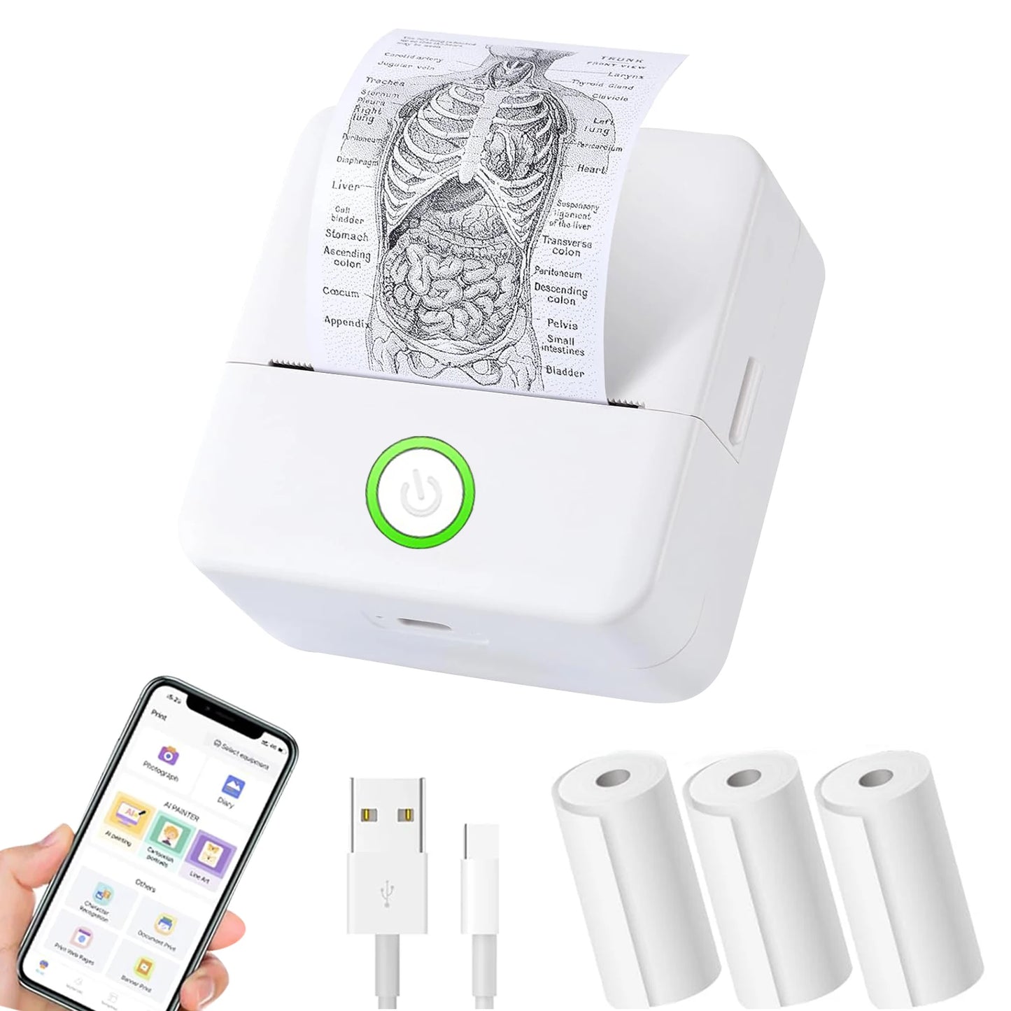 Mini Printer - Inkless Sticker Maker & Portable Thermal Printer for Photo Journals, Notes, and Memo (Bluetooth)