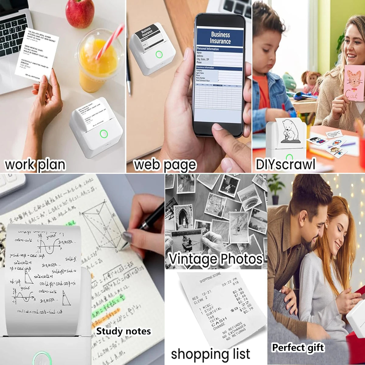 Mini Printer - Inkless Sticker Maker & Portable Thermal Printer for Photo Journals, Notes, and Memo (Bluetooth)