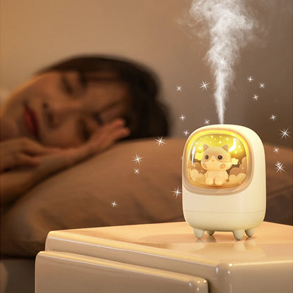 350ml Cartoon Mini Wireless Humidifier & Aromatherapy Mist Diffuser with Moon & Star Night Lamp – USB Rechargeable Portable Air Humidifier for Bedroom, Office, and Car