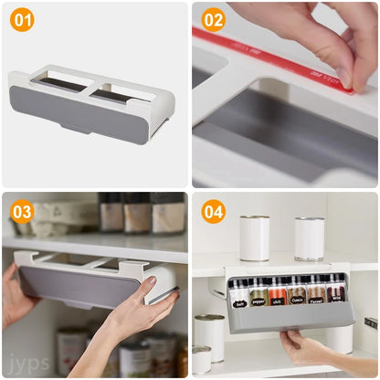 Self-Adhesive Kitchen Spice Rack – Wall-Mounted & Under-Shelf Seasoning Organizer for Storage and Spice Jars