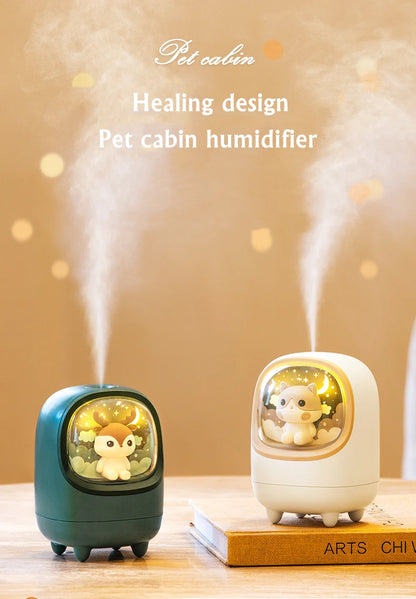 350ml Cartoon Mini Wireless Humidifier & Aromatherapy Mist Diffuser with Moon & Star Night Lamp – USB Rechargeable Portable Air Humidifier for Bedroom, Office, and Car