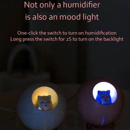 Cute Planet Cat Air Humidifier - Ultrasonic Aroma Diffuser with Color LED Light | USB Mini Humidifier for Home & Office