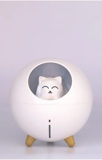 Cute Planet Cat Air Humidifier - Ultrasonic Aroma Diffuser with Color LED Light | USB Mini Humidifier for Home & Office