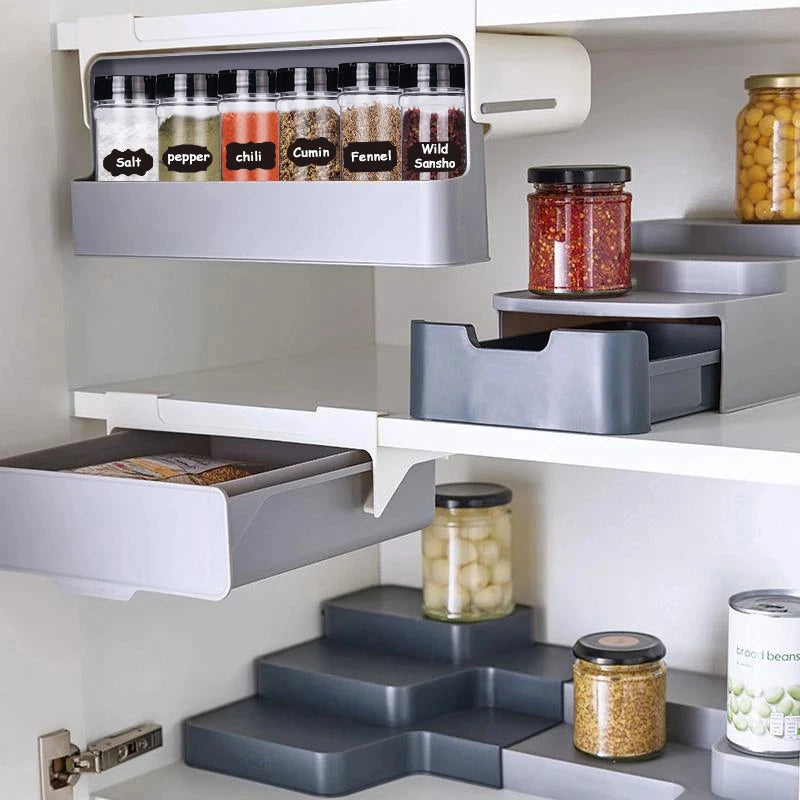 Self-Adhesive Kitchen Spice Rack – Wall-Mounted & Under-Shelf Seasoning Organizer for Storage and Spice Jars