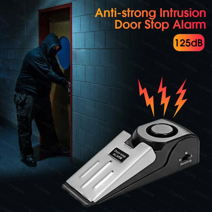 Wireless Door Stop Alarm System - 125dB Loud Home Security Anti-Theft Door Block - Portable Pressure Alarm with Adjustable Sensitivity