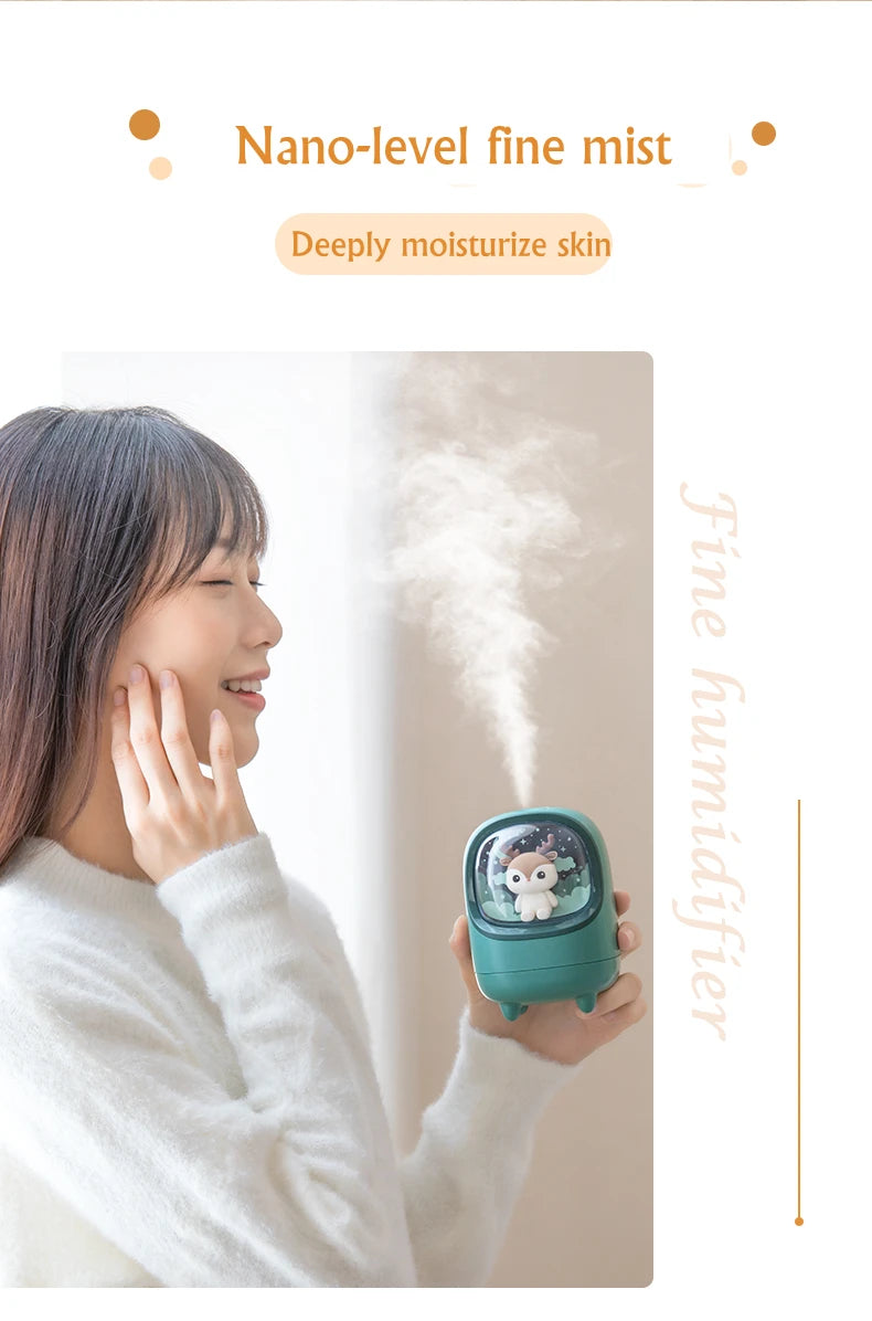 350ml Cartoon Mini Wireless Humidifier & Aromatherapy Mist Diffuser with Moon & Star Night Lamp – USB Rechargeable Portable Air Humidifier for Bedroom, Office, and Car