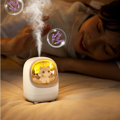 350ml Cartoon Mini Wireless Humidifier & Aromatherapy Mist Diffuser with Moon & Star Night Lamp – USB Rechargeable Portable Air Humidifier for Bedroom, Office, and Car