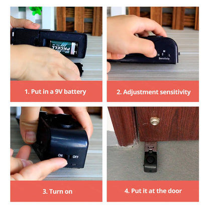 Wireless Door Stop Alarm System - 125dB Loud Home Security Anti-Theft Door Block - Portable Pressure Alarm with Adjustable Sensitivity