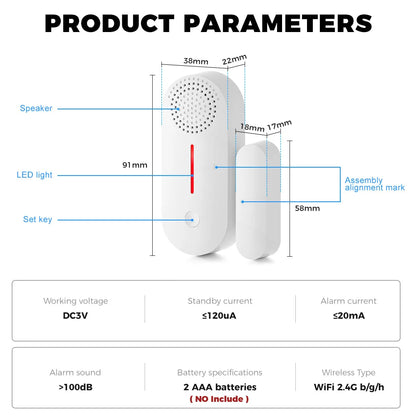 WiFi Smart Door/Window Sensor - Home Security Alarm System with Open/Closed Detection for Alexa and Google Assistant