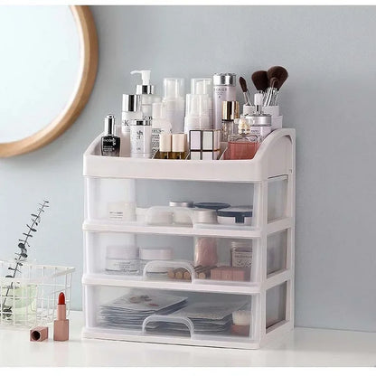 Clear Plastic Makeup & Jewelry Organizer | 3-Drawer Desktop Storage Box for Cosmetics and Essentials