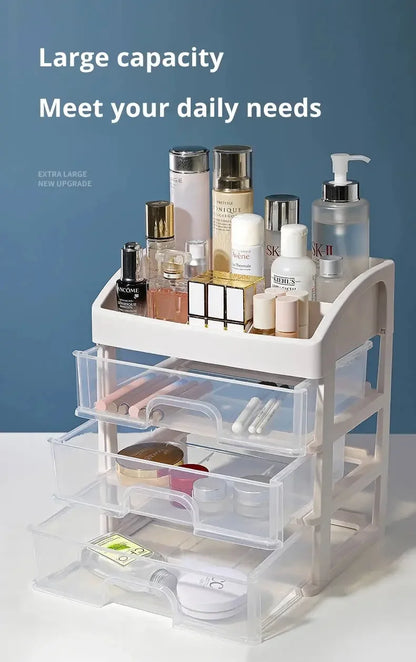 Clear Plastic Makeup & Jewelry Organizer | 3-Drawer Desktop Storage Box for Cosmetics and Essentials