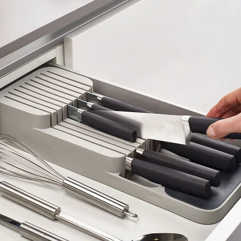 Multi-Functional Kitchen Drawer Cutlery Storage Tray – Knife, Fork, Spoon Organizer with Spice Bottle Holder