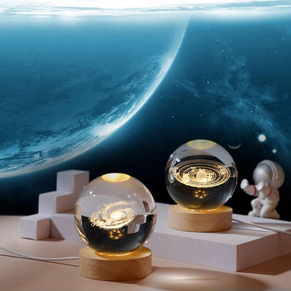 LED Crystal Ball Table Lamp - USB 3D Moon & Galaxy Night Light for Home Décor, Party, and Xmas Gifts