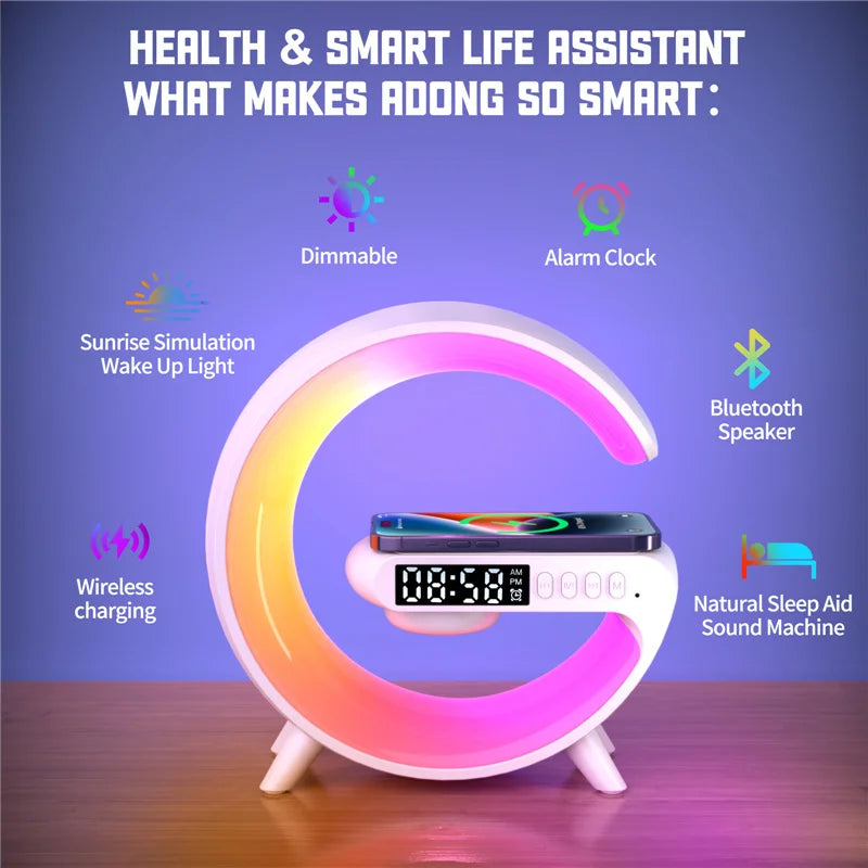 Bluetooth Speaker Wireless Charger Pad Stand - RGB Night Light & Fast Charging Dock