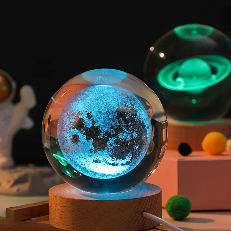 LED Crystal Ball Table Lamp - USB 3D Moon & Galaxy Night Light for Home Décor, Party, and Xmas Gifts