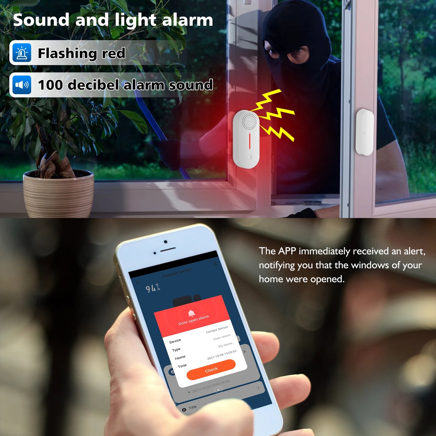 WiFi Smart Door/Window Sensor - Home Security Alarm System with Open/Closed Detection for Alexa and Google Assistant