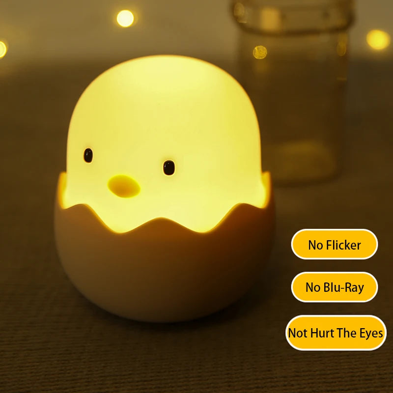 Cartoon Eggshell Chicken Night Light - Touch-Controlled Rechargeable LED Lamp for Bedrooms - Perfect Gift for Children