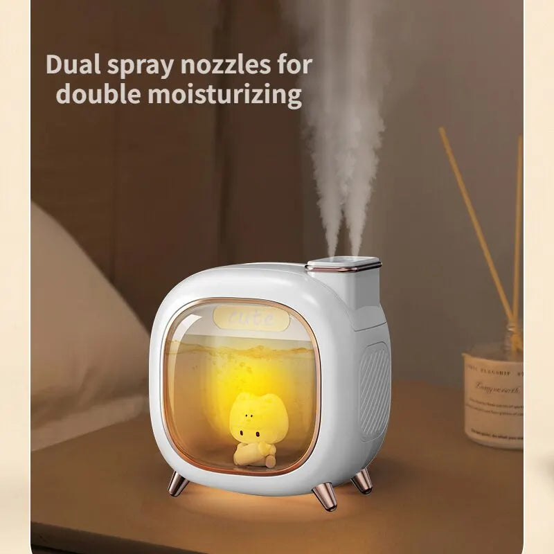 500ml Large Capacity Portable Humidifier – Dual Nozzle Nano Mist Air Humidifier with Ambient Light, USB Rechargeable for Bedroom, Office, and Nursery