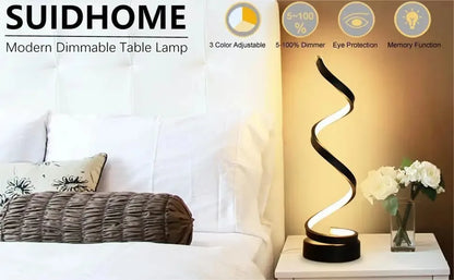 Modern Spiral Dimmable LED Table Lamp - Stylish Bedside & Nightstand Light for Living Room, Bedroom, Office