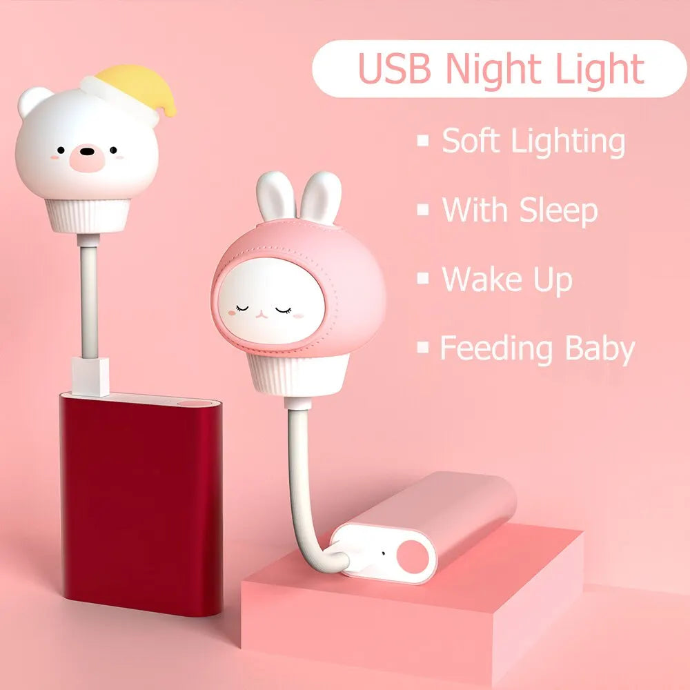 USB Night Light LED - Cute Cartoon Animal Lamp with Remote Control for Kids | Bear, Chick, & Kitten Bedside Decor