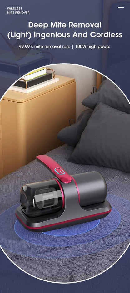 Wireless Mattress Vacuum Mite Remover - Cordless Handheld Cleaner with 12KPa Powerful Suction for Bed, Pillows, Clothes, and Sofa