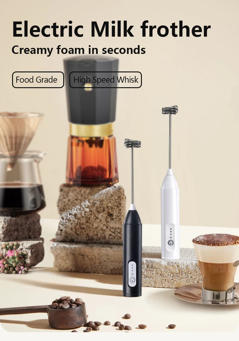 Wireless Handheld Milk Frother & Coffee Whisk Mixer - USB Rechargeable Electric Blender for Lattes, Cappuccinos, Creams & More