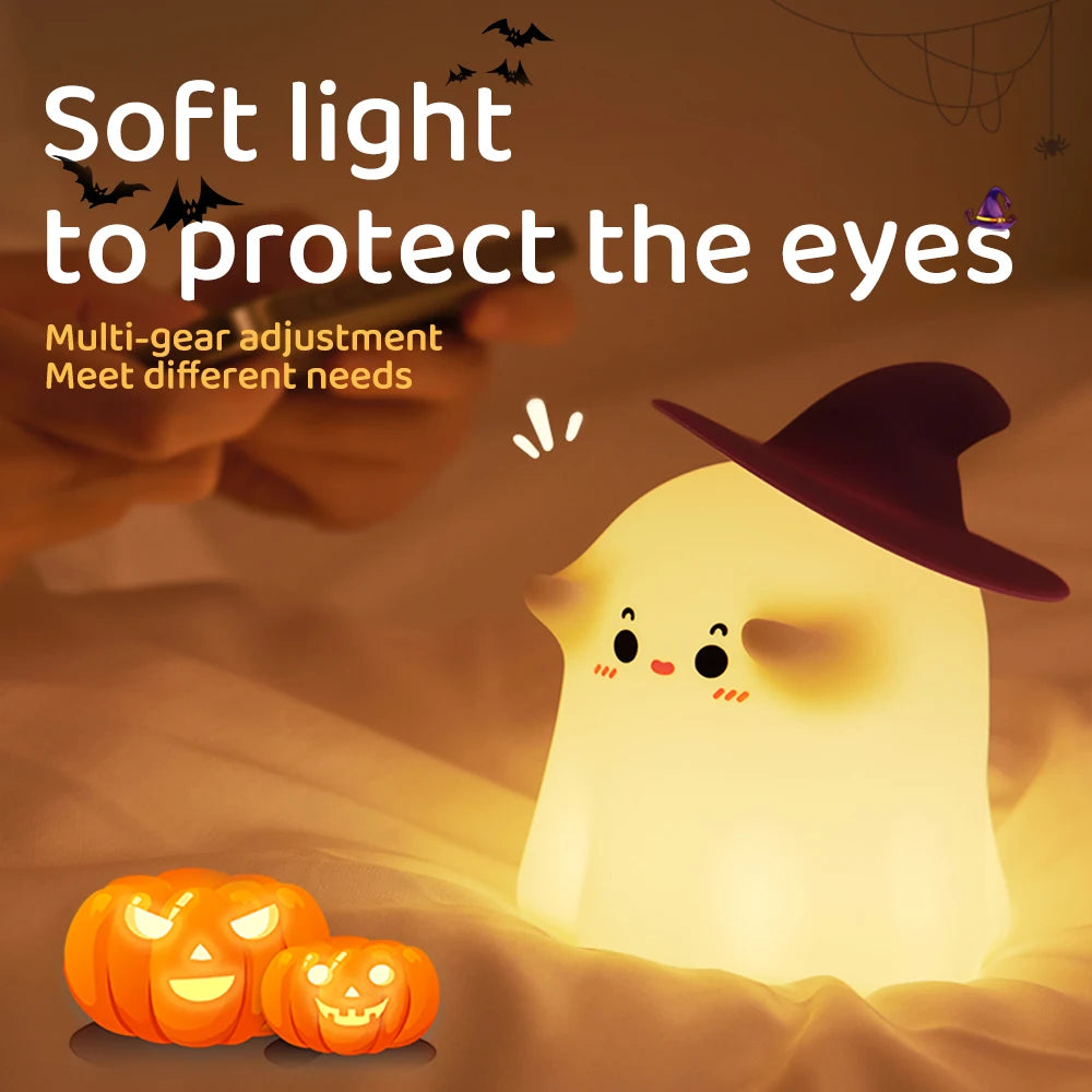 Halloween Pumpkin Night Light - Cute Soft Silicone Safe Lamp with Timing and Dimmable Features for Bedside Decor and Halloween Gifts