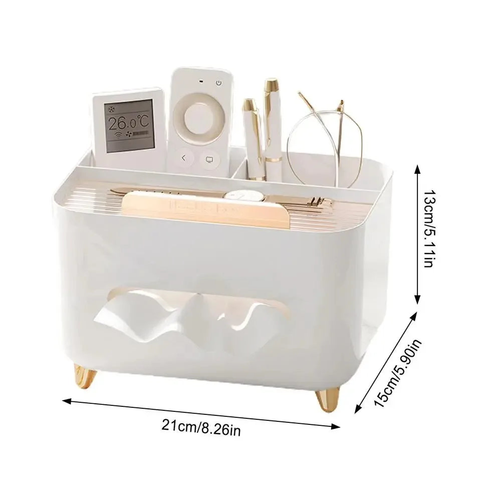 Multifunctional Tissue Box & Desktop Organizer – Modern Living Room Tissue Holder with Compartments