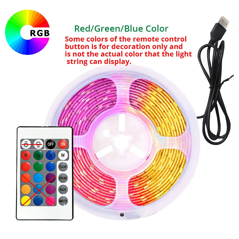 10M RGB LED Strip Light with Remote Control - Flexible USB-Powered Backlight for TV, Desktop, and Home Décor