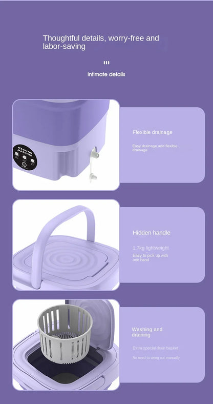 8L Mini Folding Washing Machine – Portable Laundry Washer with Automatic Modes & Drain Basket | Compact & Travel-Friendly