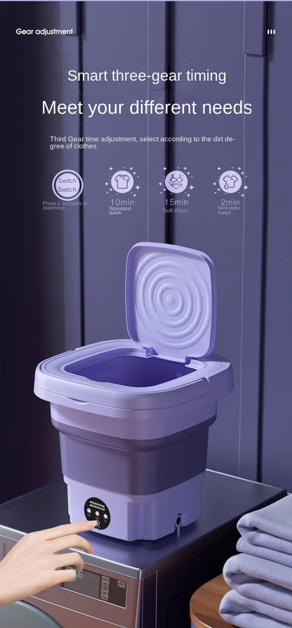 8L Mini Folding Washing Machine – Portable Laundry Washer with Automatic Modes & Drain Basket | Compact & Travel-Friendly