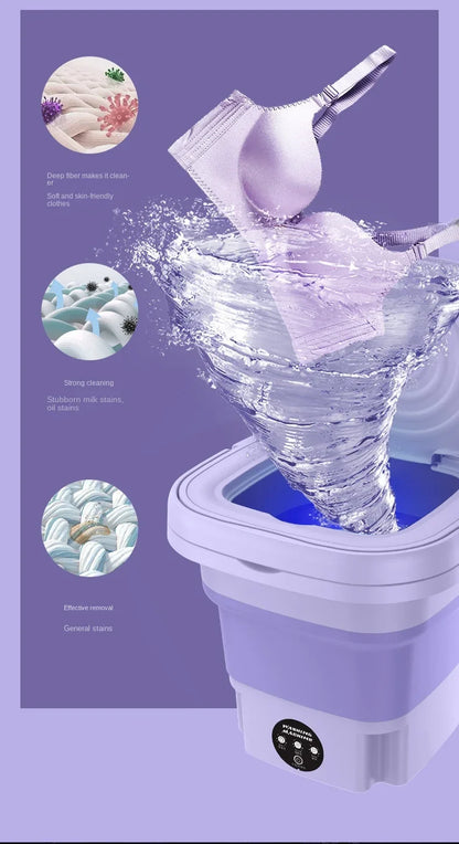 8L Mini Folding Washing Machine – Portable Laundry Washer with Automatic Modes & Drain Basket | Compact & Travel-Friendly