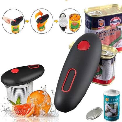 Automatic One-Touch Electric Can Opener - Portable Kitchen Tool for Effortless Jar and Bottle Opening