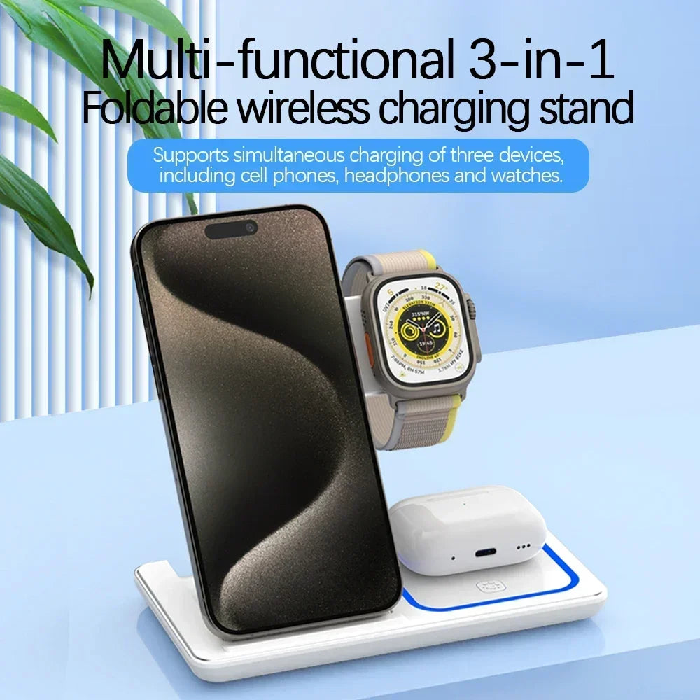 3-in-1 Magnetic Wireless Charging Stand for iPhone 15/14/13/12 Pro Max, Apple Watch 8/7, AirPods Pro - Fast Charging Station