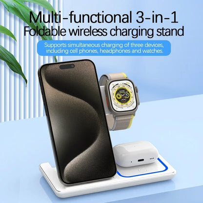 3-in-1 Magnetic Wireless Charging Stand for iPhone 15/14/13/12 Pro Max, Apple Watch 8/7, AirPods Pro - Fast Charging Station