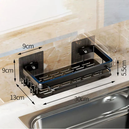 Wall-Mounted Kitchen Sink Drainer Rack | No-Drill Aluminum Sponge Storage & Soap Organizer