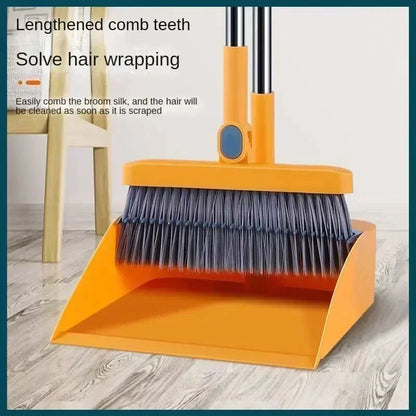 Rotary Long-Rod Broom and Dustpan Set – Non-Stick Hair Multi-Function Cleaning Kit for Household Use