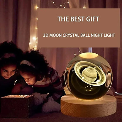 LED Crystal Ball Table Lamp - USB 3D Moon & Galaxy Night Light for Home Décor, Party, and Xmas Gifts