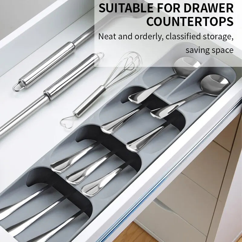 Multi-Functional Kitchen Drawer Cutlery Storage Tray – Knife, Fork, Spoon Organizer with Spice Bottle Holder