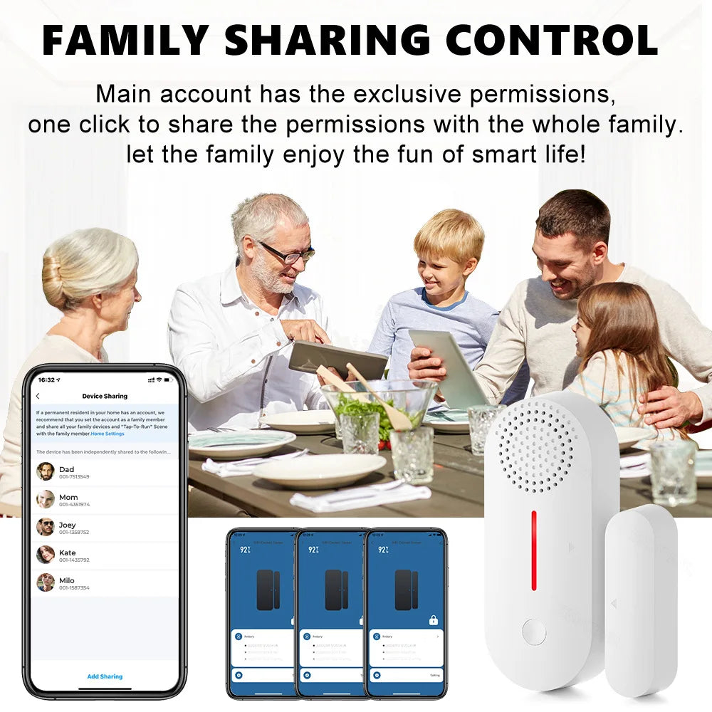 WiFi Smart Door/Window Sensor - Home Security Alarm System with Open/Closed Detection for Alexa and Google Assistant