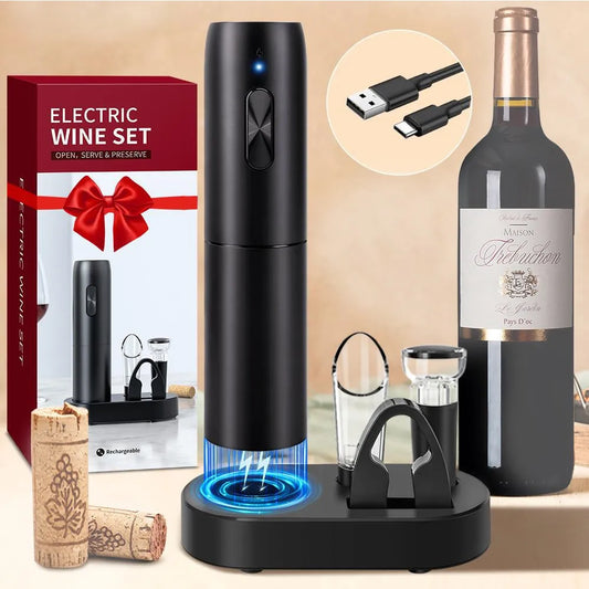 Electric Wine Bottle Opener – Automatic Corkscrew with Charging Base | Battery-Powered Wine Tool for Effortless Bottle Opening