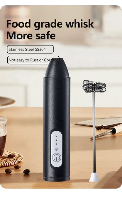 Wireless Handheld Milk Frother & Coffee Whisk Mixer - USB Rechargeable Electric Blender for Lattes, Cappuccinos, Creams & More