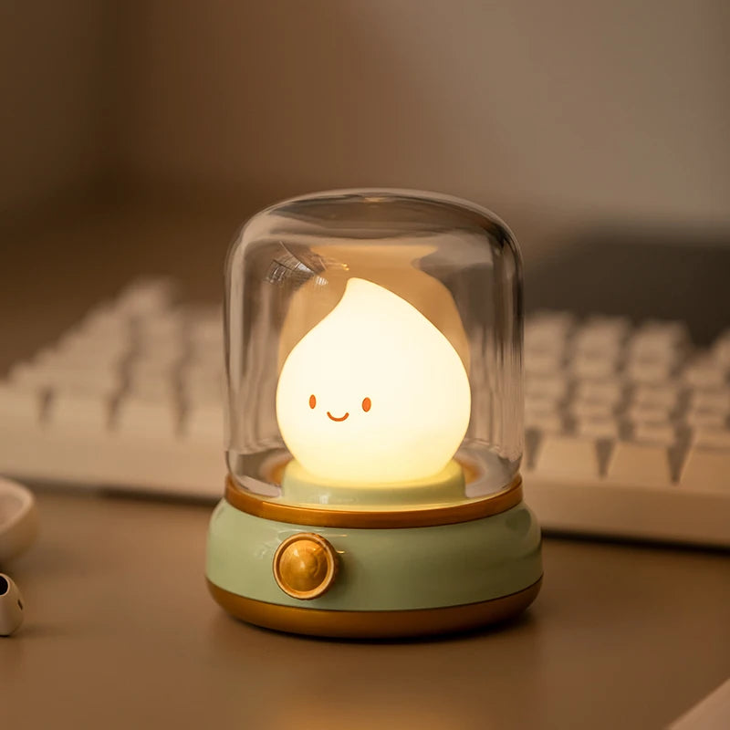 Creative Portable Mini Desktop LED Night Lamp - USB Rechargeable Cartoon Table Lamp for Home & Hotel Decor