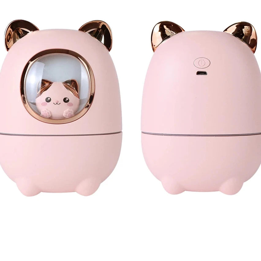 Cartoon Cat Air Humidifier – Silent USB Rechargeable Aroma Diffuser with Night Light for Home, Office & Car