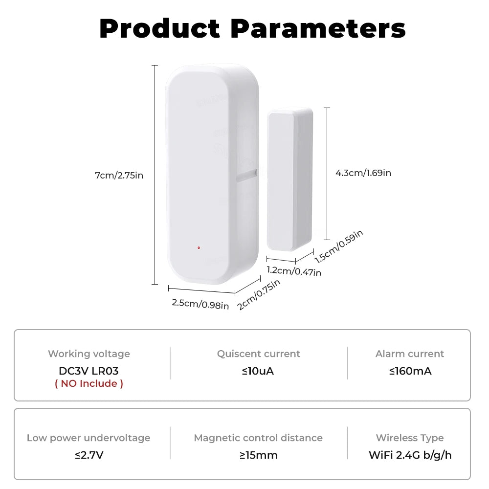 WiFi Smart Door/Window Sensor - Home Security Alarm System with Open/Closed Detection for Alexa and Google Assistant