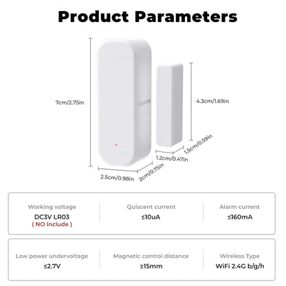 WiFi Smart Door/Window Sensor - Home Security Alarm System with Open/Closed Detection for Alexa and Google Assistant