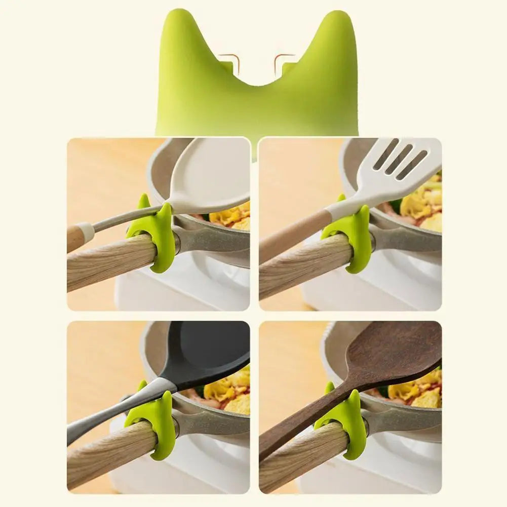 Portable Silicone Pot Lid Clip & Spoon Holder – Anti-Overflow, Heat-Resistant Kitchen Spatula Bracket