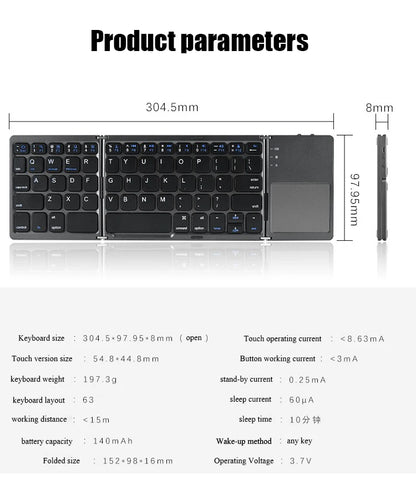 Folding Bluetooth Keyboard with Touchpad – Compact Mini Wireless Keyboard for iOS, Android, and Windows Devices