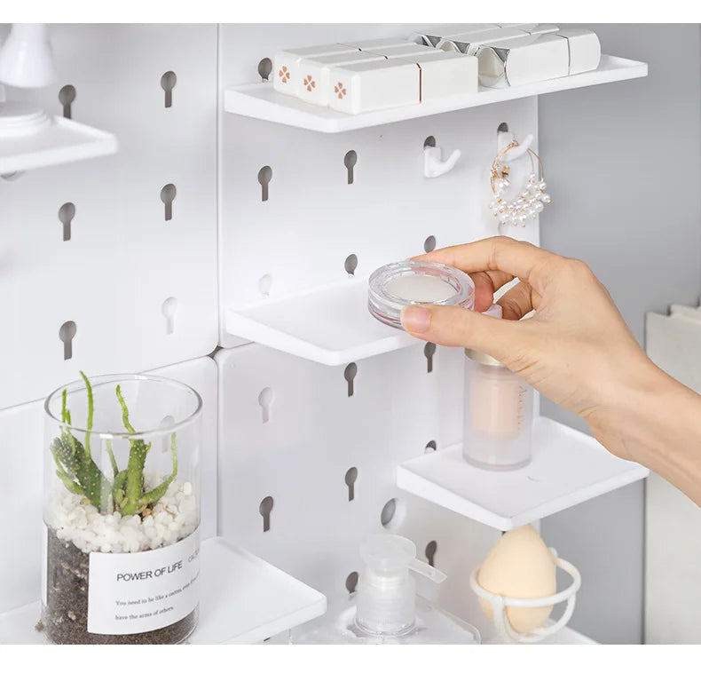 Nail-Free Wall Shelf Organizer – Adhesive Hole Board Storage Rack for Kitchen, Bedroom, or Bathroom